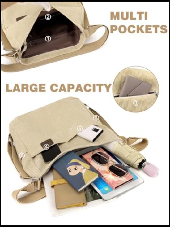 Convertible Corduroy Tote Backpack Purse Crossbody Hobo Shoulder Bag with